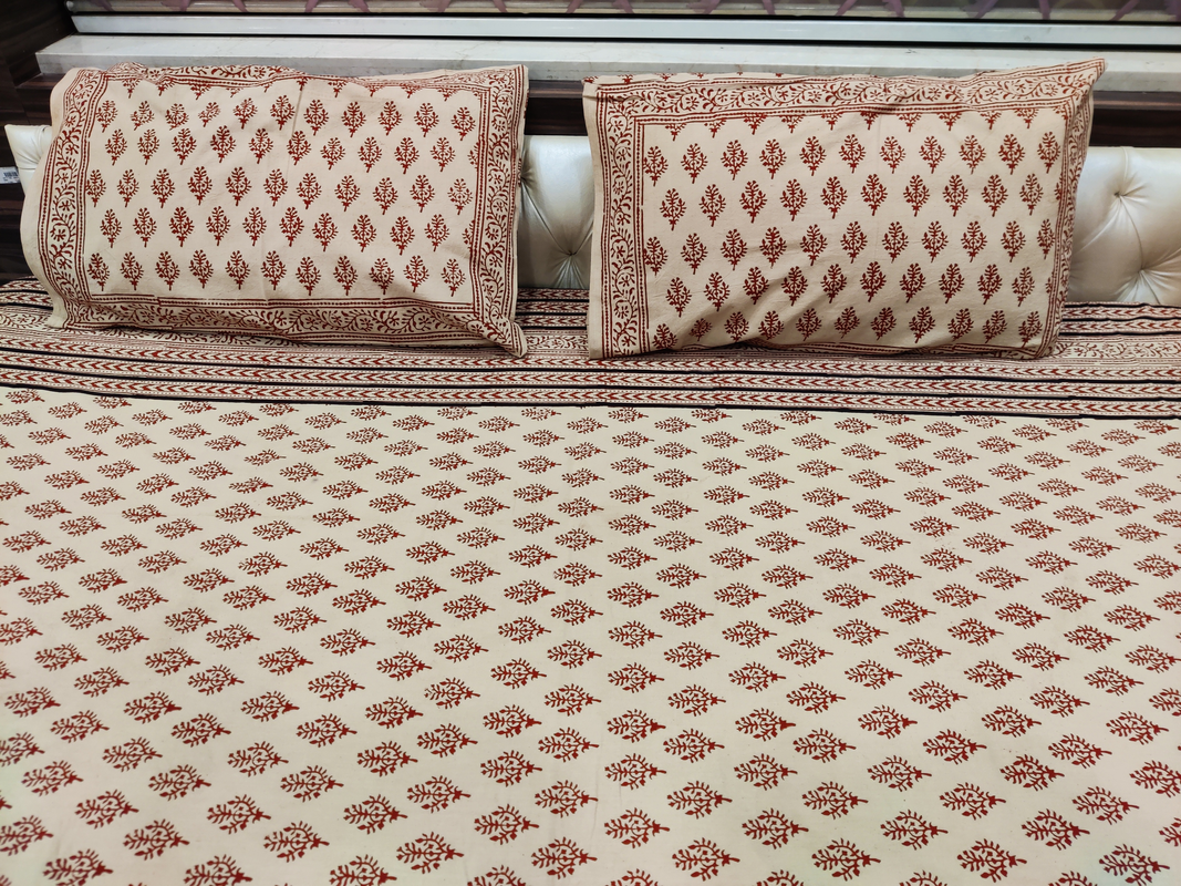 D11 Hand Block Printed Bagru print double bedsheet with 2 pillow cover (D11)