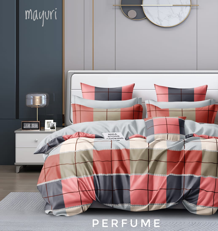 Perfume fitted (Elastic) Glace cotton Double Bed Sheet with Two Pillow Cover ( Bed Sheet Size - 78"x72")